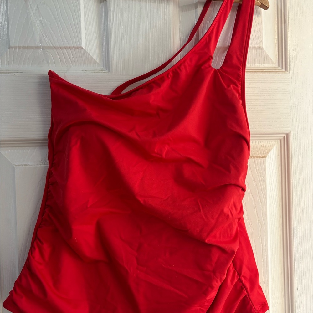 La Blanca Red One-Shoulder Tankini Swimsuit sz12